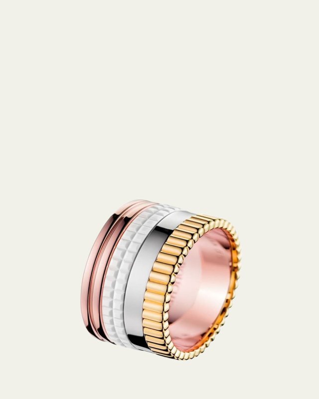 Quatre Large Ring in Tricolor Gold and White Ceramic, Size